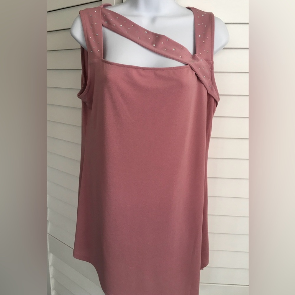 Belldini Woman's Large Teal Trendy Sleeveless Bling Top NWT